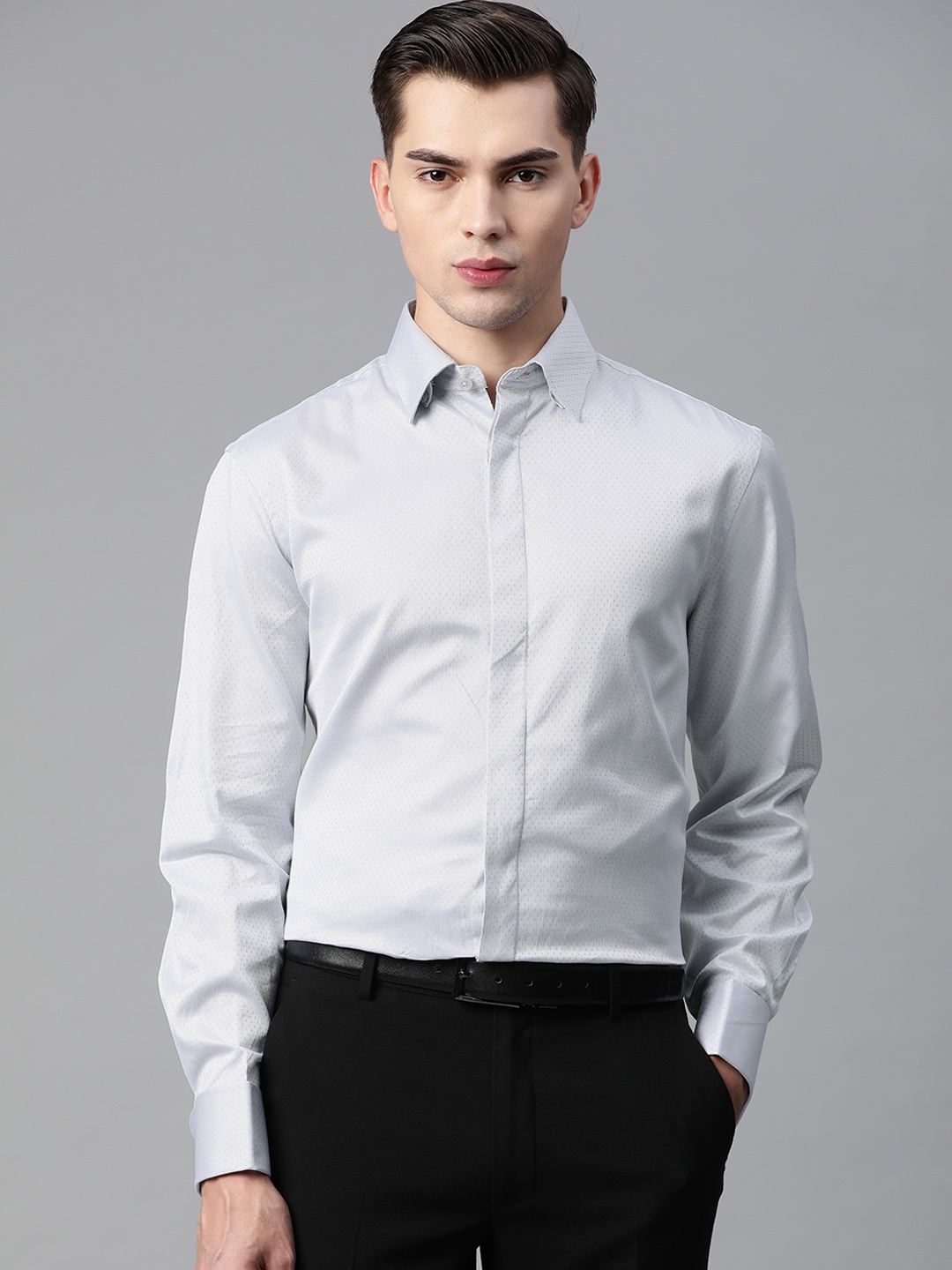 

Marks & Spencer Men Grey Pure Cotton Opaque Formal Shirt