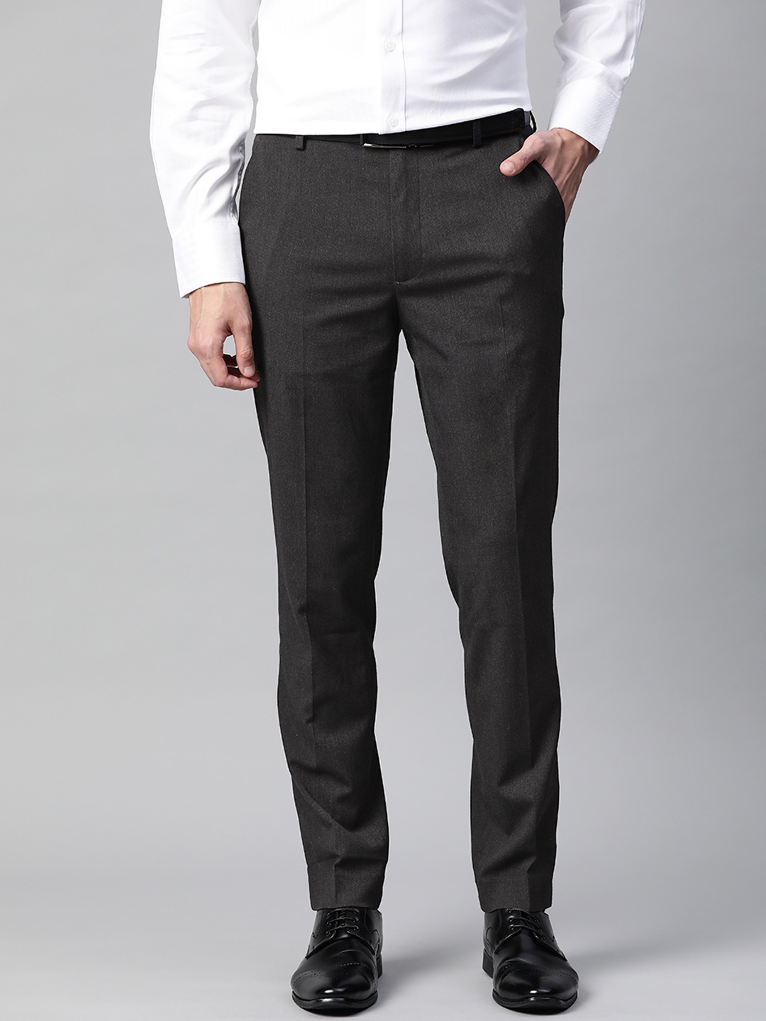 

Marks & Spencer Men Charcoal Solid Formal Trousers