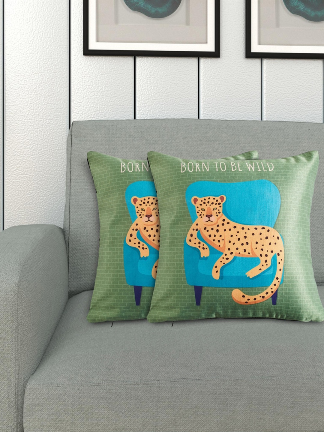 

Home Centre Set Of 2 Green Graphic Printed Square Cushion Cover