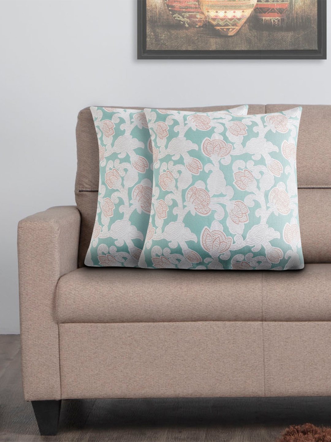 

Home Centre Set Of 2 Blue Floral Jacquard Square Cushion Cover