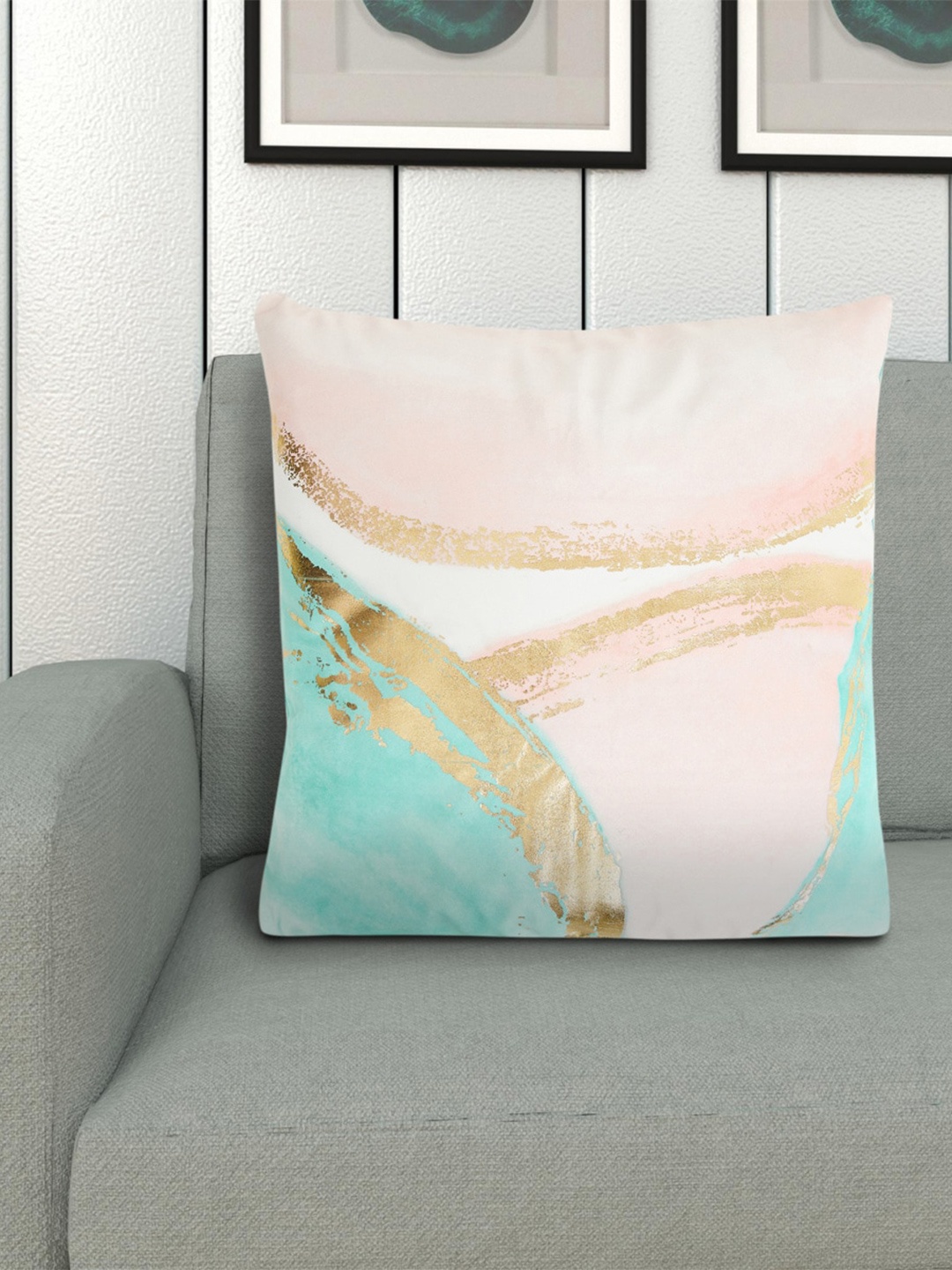 

Home Centre Pink & Turquoise Blue Abstract Printed Square Cushion Cover