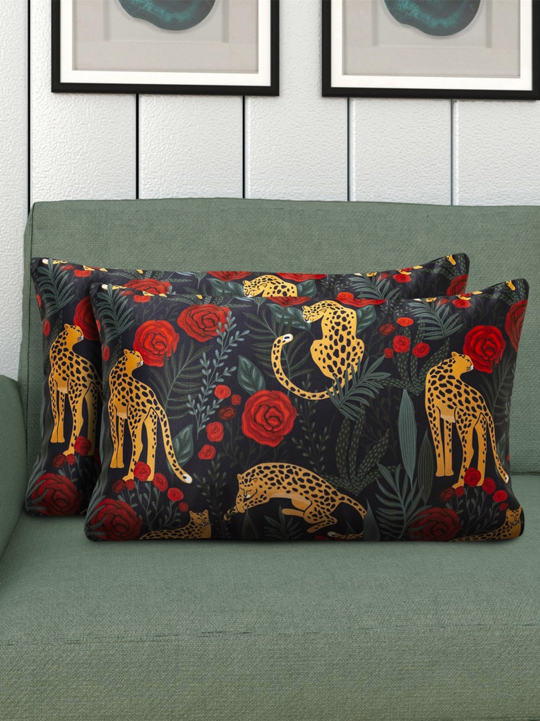 

Home Centre Set of 2 Blue & Black Printed Cushion Covers