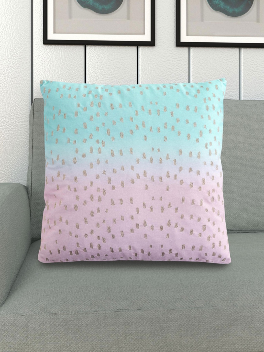 

Home Centre Pink & Blue Embroidered Cushion Cover