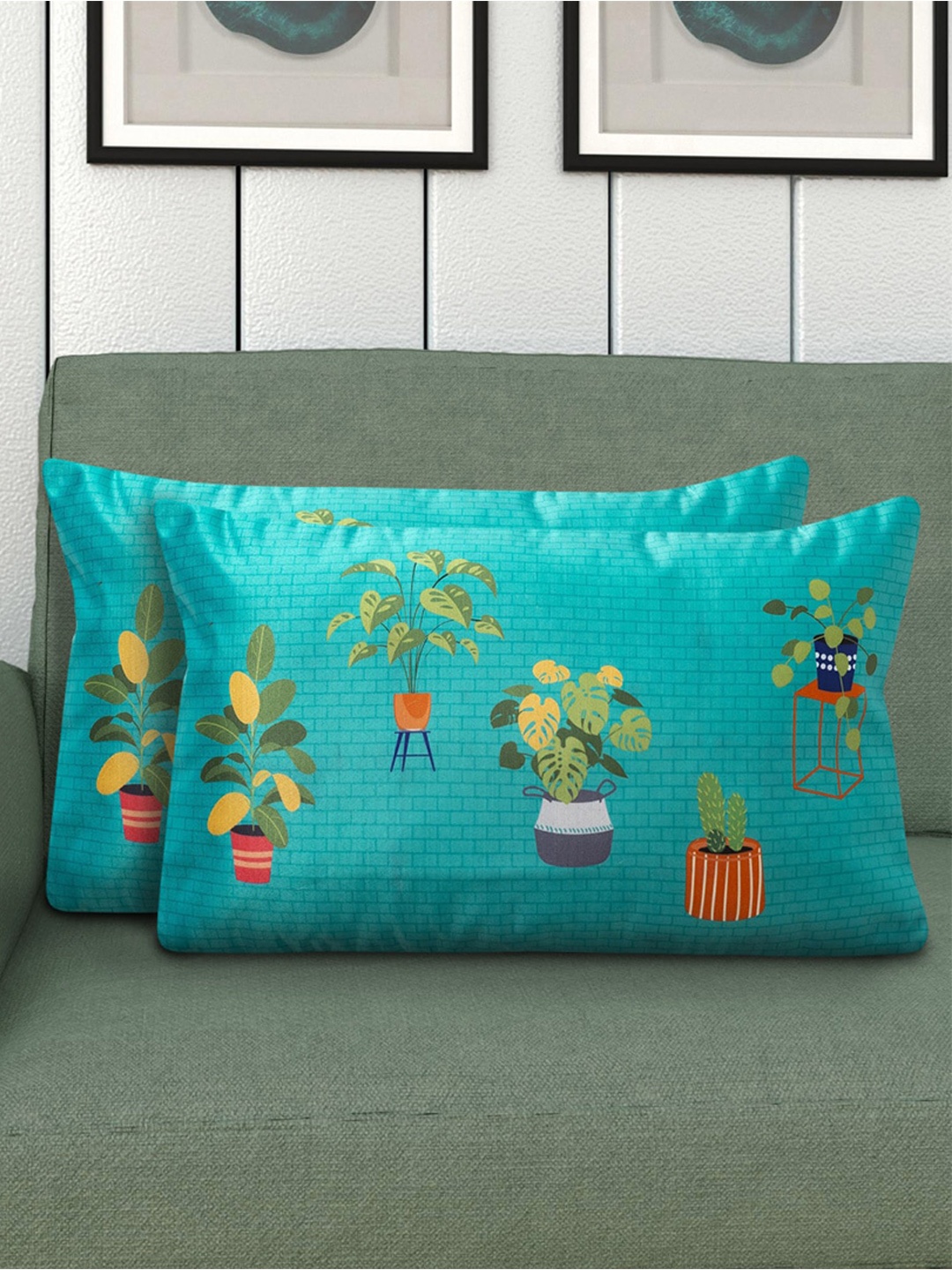 

Home Centre Set of 2 Teal Blue Printed Cushion Covers