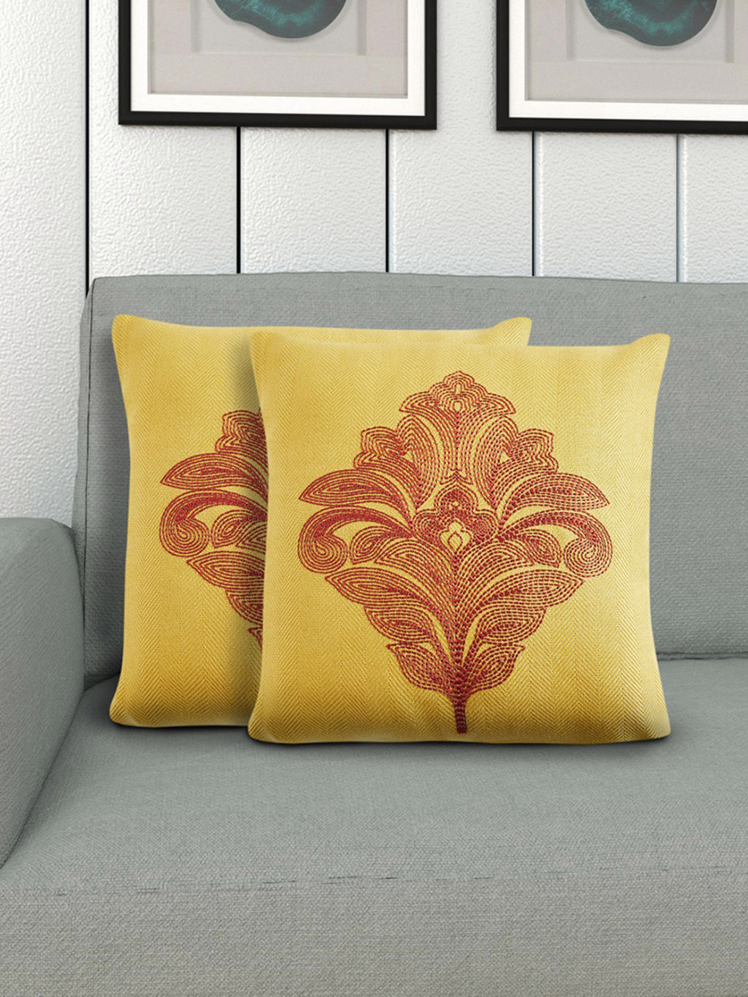 

Home Centre Set of 2 Yellow & Red Ethnic Motifs Printed Square Cushion Covers