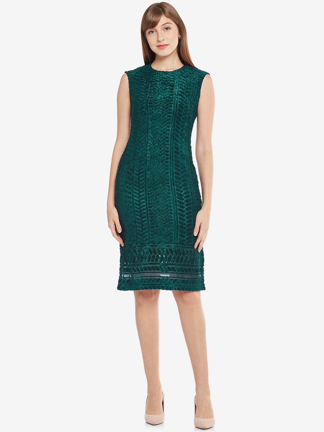 

Emmyrobe Green Self-design Sheath Dress