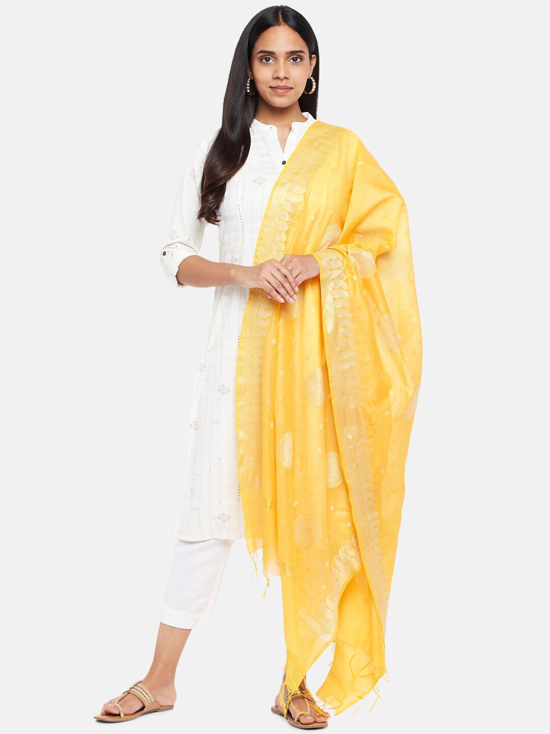 

RANGMANCH BY PANTALOONS Women Yellow Silk Blend Dupatta