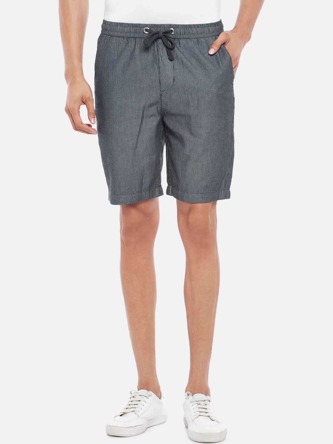 

Urban Ranger by pantaloons Men Blue Striped Slim Fit Regular Shorts