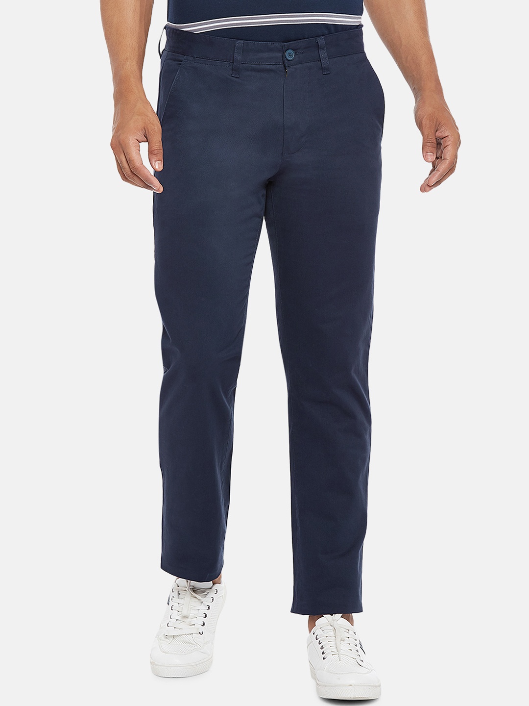 

BYFORD by Pantaloons Men Navy Blue Pure Cotton Chinos Trousers