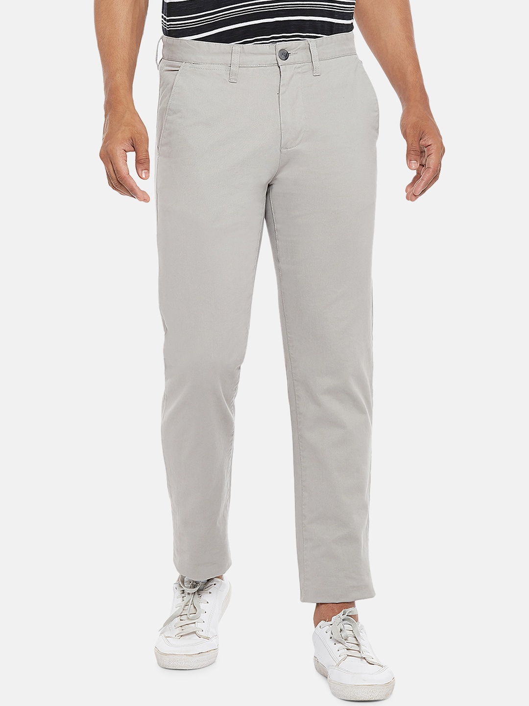 

BYFORD by Pantaloons Men Grey Pure Cotton Chinos Trousers