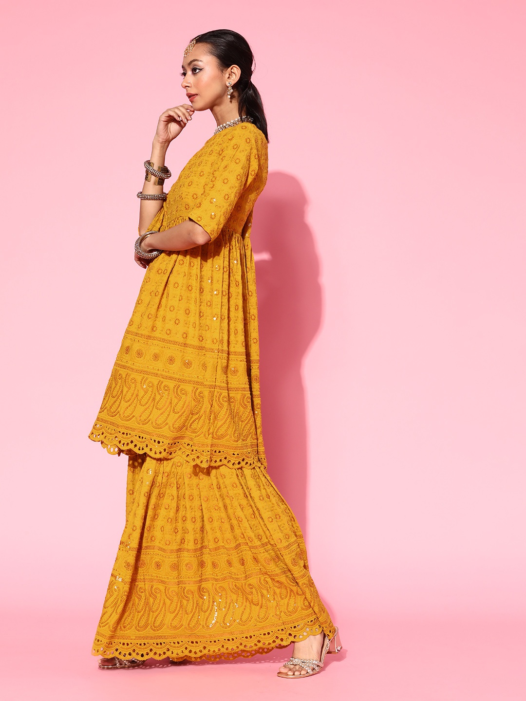 

InWeave Ethnic Motifs Viscose Rayon Kurta Set, Yellow