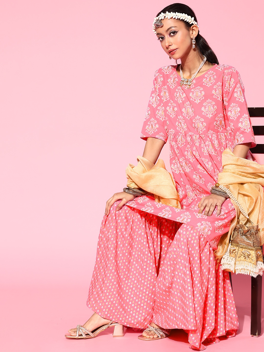 

InWeave Ethnic Motifs Pure Cotton Kurta Set, Pink