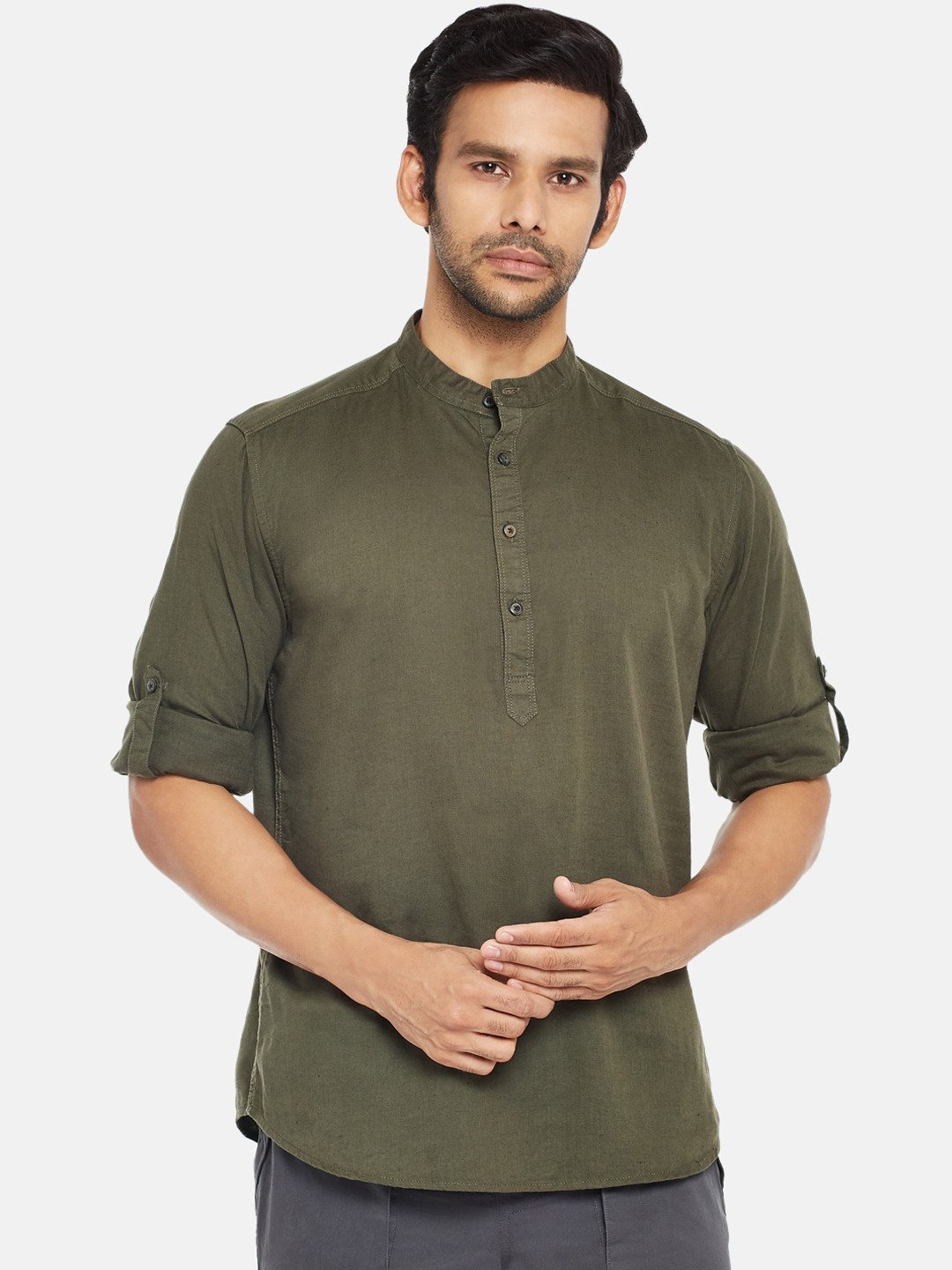 

Urban Ranger by pantaloons Men Olive Green Opaque Casual Shirt