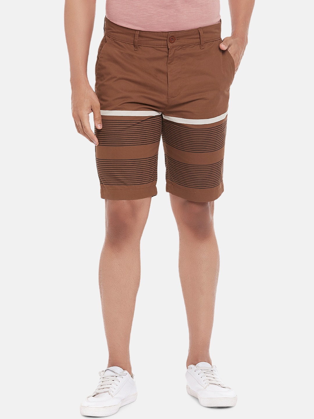 

People Men Brown & Black Striped Pure Cotton Shorts
