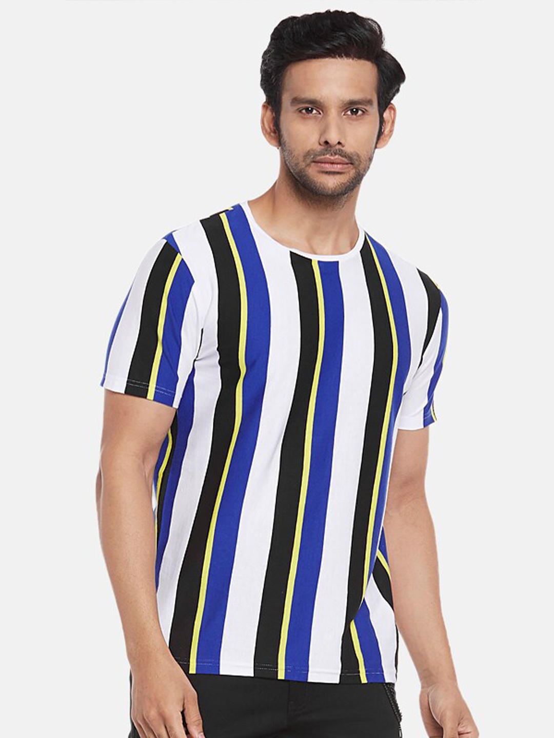 

People Men Blue White Striped Pure Cotton T-shirt