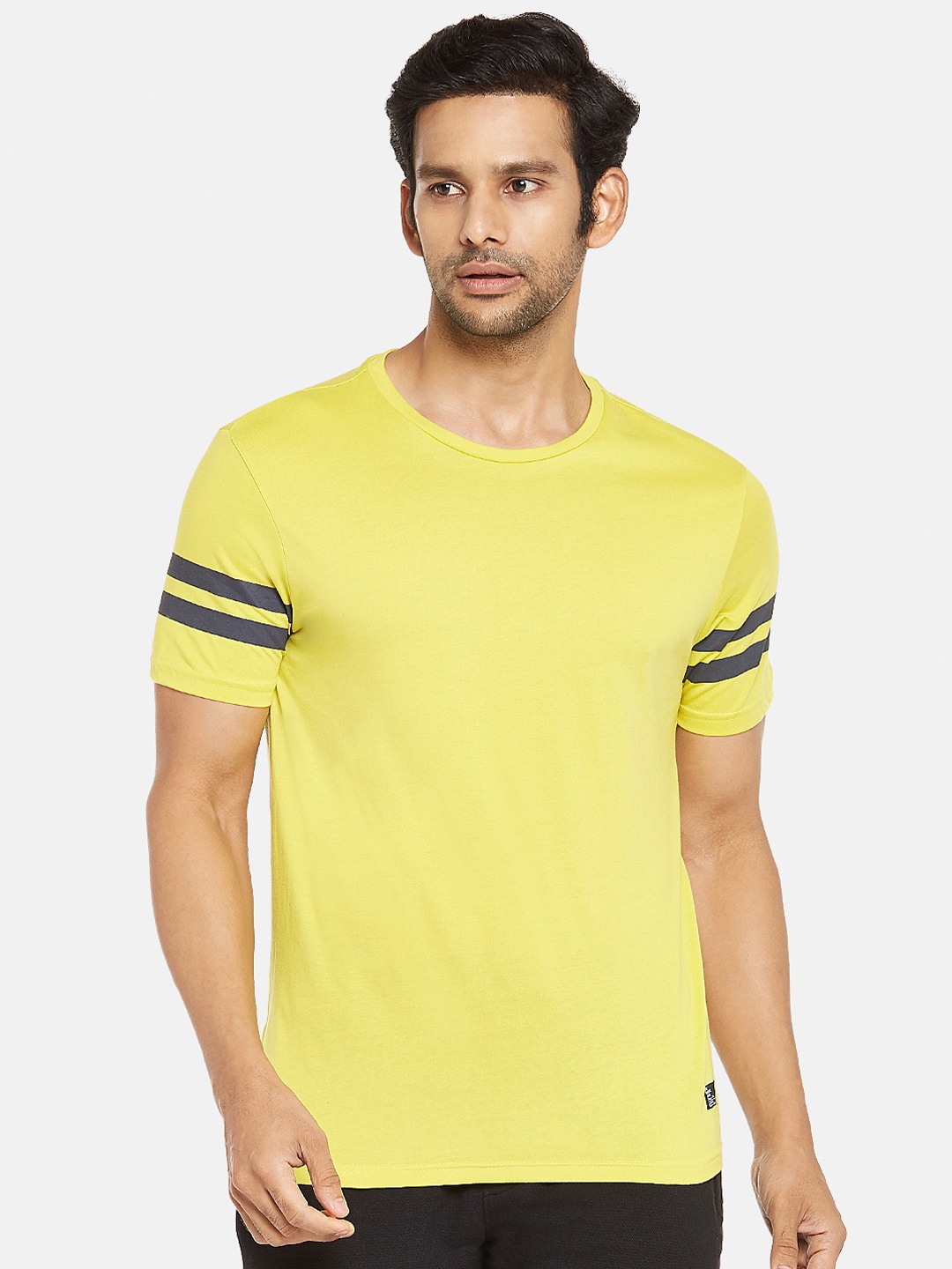 

People Men Mustard Yellow Black Pure Cotton T-shirt