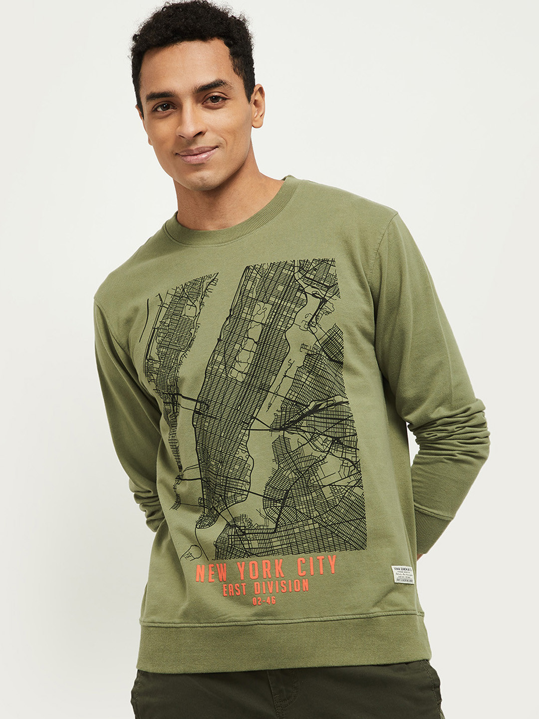 

max Men Green Graphic Printed Pure Cotton Sweatshirt
