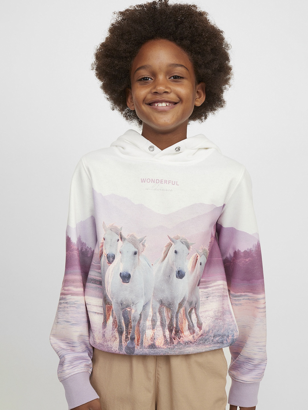 

H&M Girls Purple & White Printed Hoodie