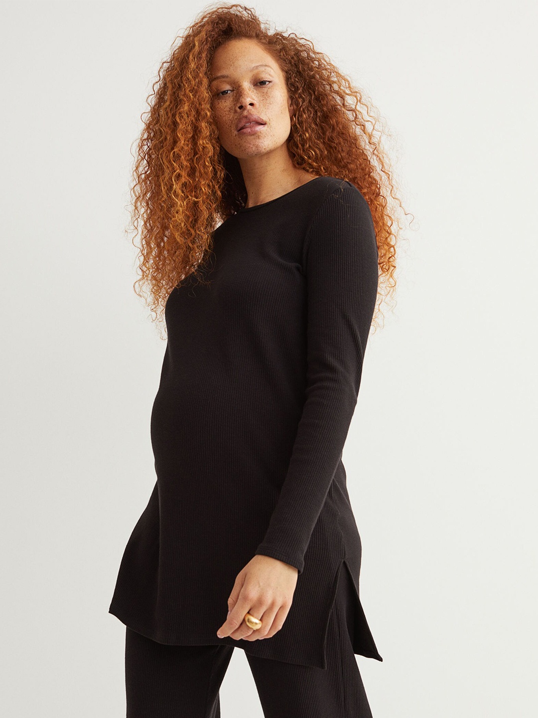 

H&M Women Black Solid MAMA Ribbed Top