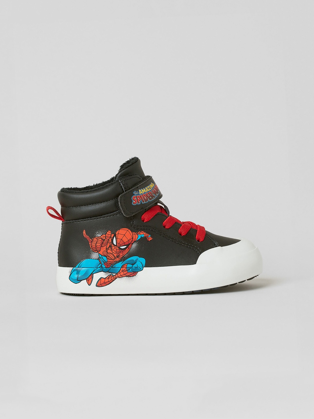 

H&M Boys Black & Red Spiderman Motif Faux Shearling-Lined Hi-Tops