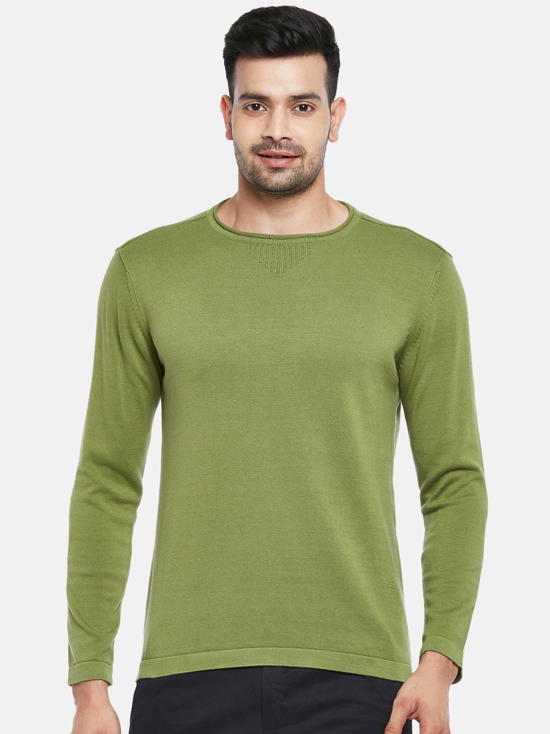 

BYFORD by Pantaloons Men Olive Green Pure Cotton Pullover