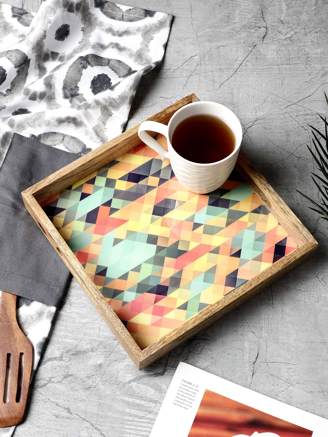 

VarEesha Yellow & Blue Mosaic Printed Mango Wood Square Serving Tray