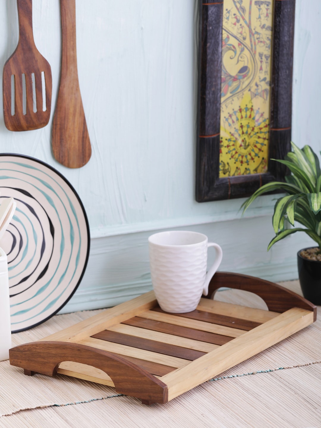 

VarEesha Brown Panelled Handcrafted Wooden Tray