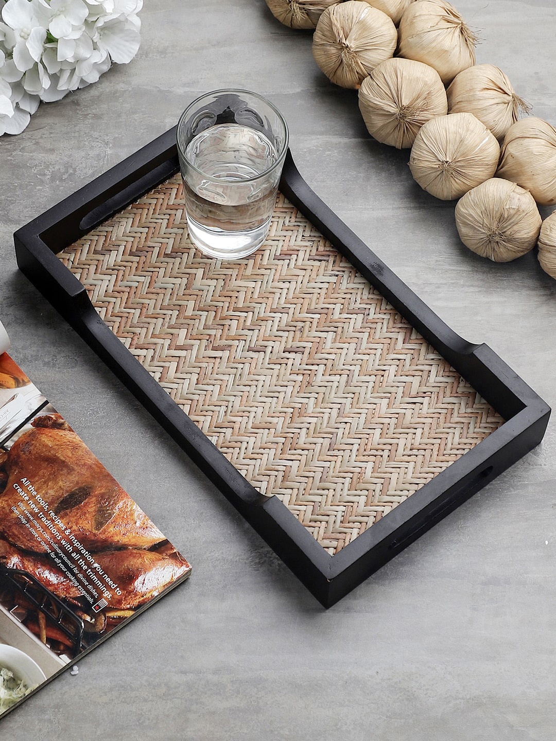 

VarEesha Brown & Beige Ethnic Bamboo Woven Small Wooden Tray
