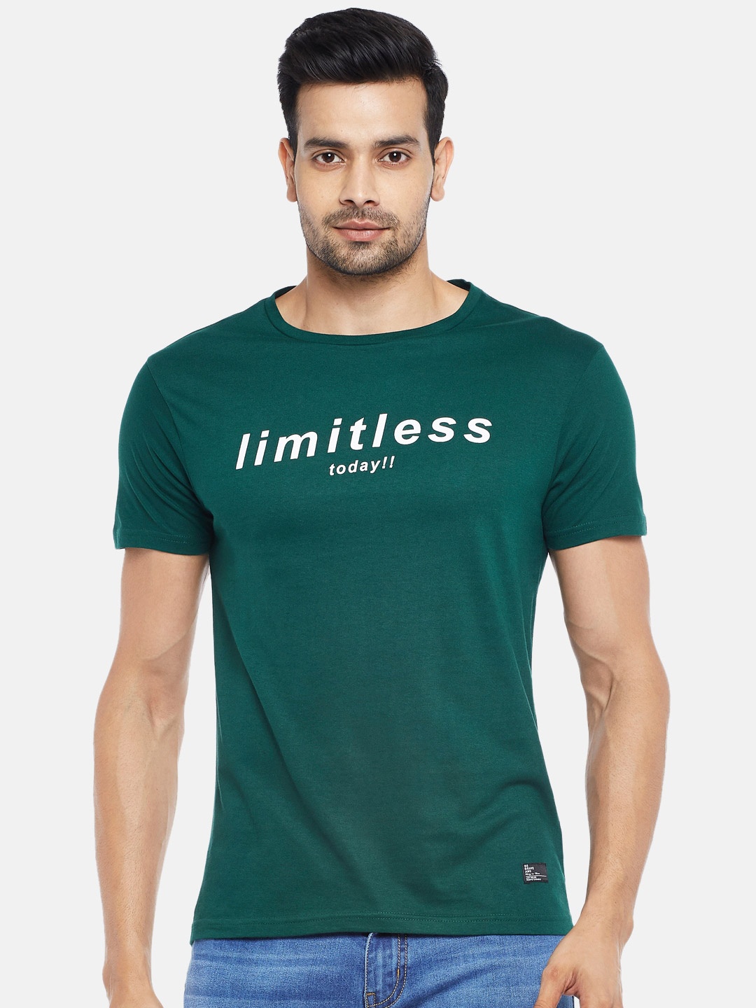 

People Men Green White Typography Printed Pure Cotton T-shirt
