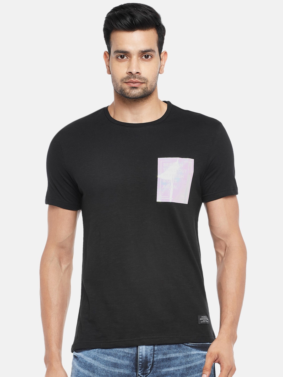 

People Men Black White Typography Printed Pure Cotton T-shirt