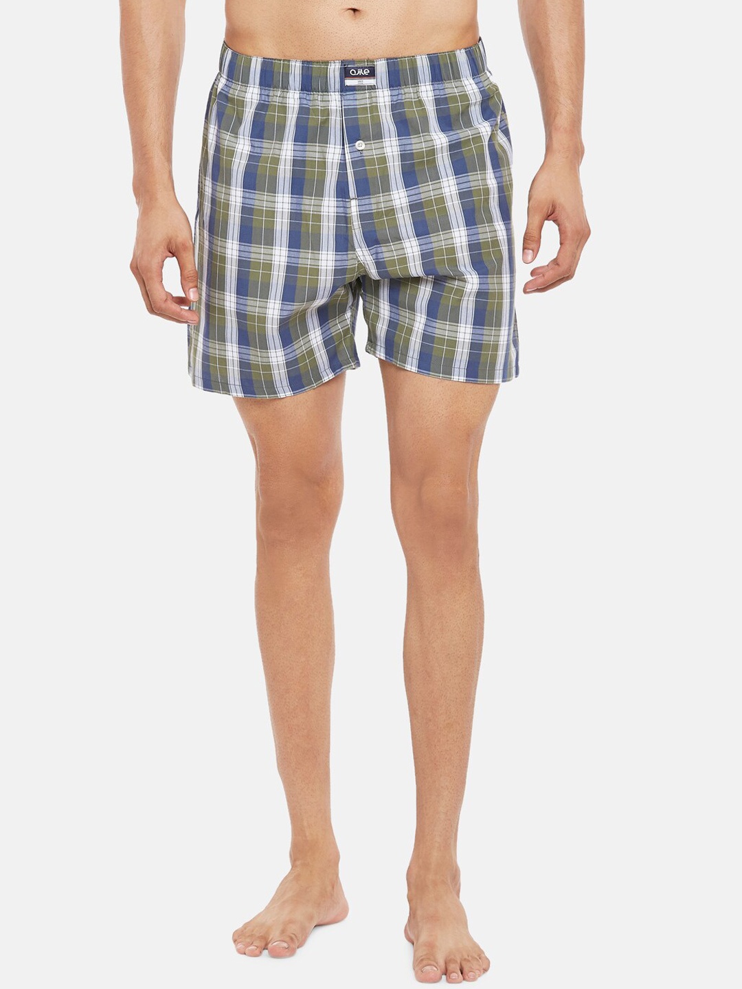 

Ajile by Pantaloons Men Green & Blue Checked Pure Cotton Boxers