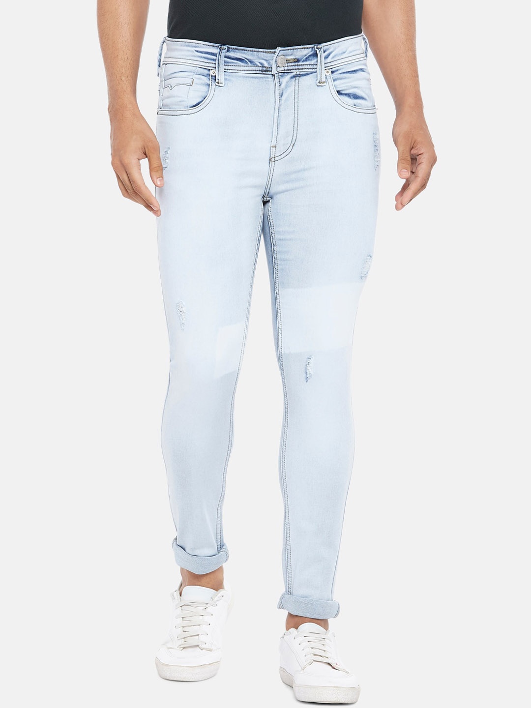 

People Men Slim Fit Mildly Distressed Heavy Fade Jeans, Blue