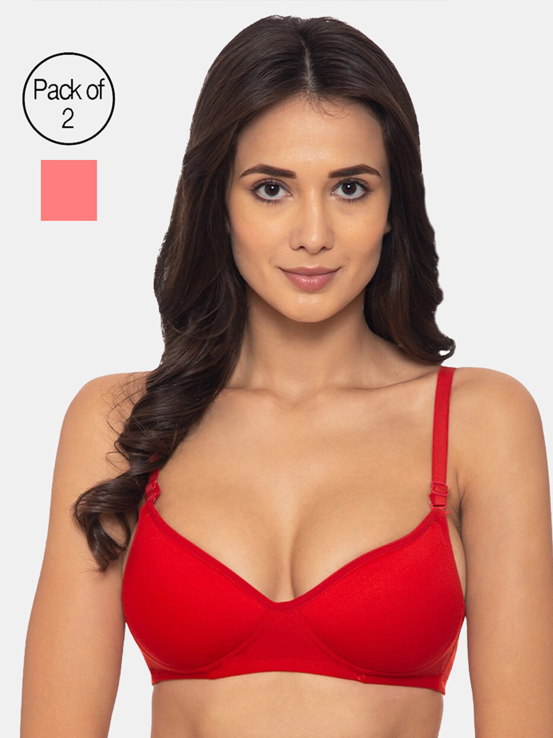 

KOMLI Red & Coral Heavily Padded T-shirt Bra Pack of 2