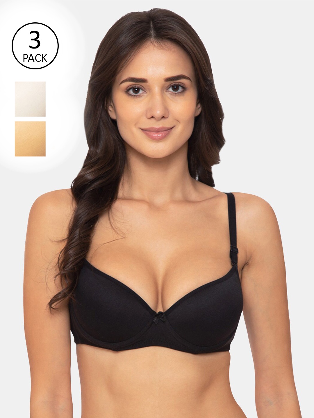 

KOMLI Multi Colored All Day Comfort T-shirt Bra Pack of 3, Black
