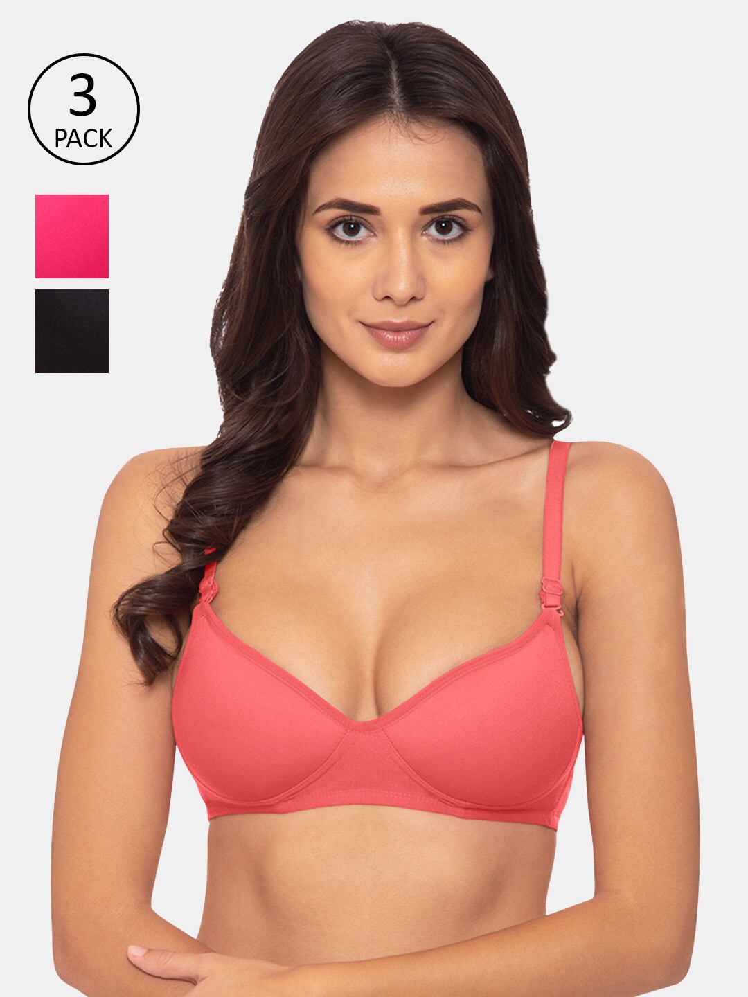 

KOMLI Multi Colored Heavily Padded T-shirt Bra Pack of 3, Coral