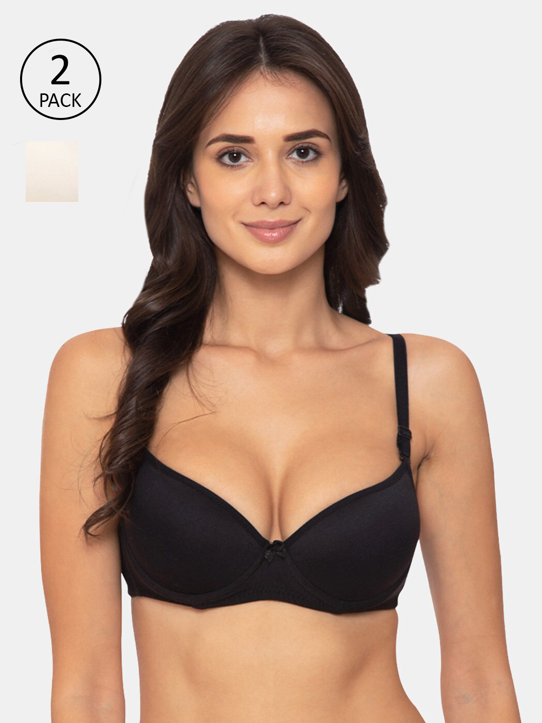 

KOMLI Black & Off White All Day Comfort Padded T-shirt Bra Pack of 2