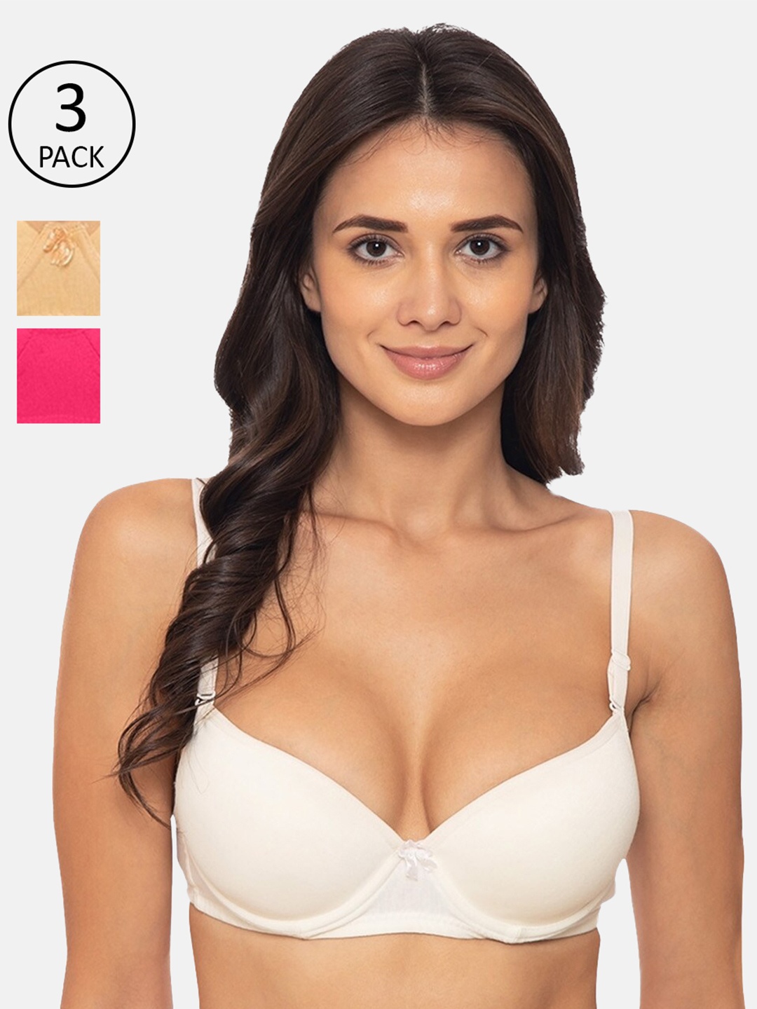 

KOMLI Multi Colored All Day Comfort T-shirt Bra Pack of 3, Off white
