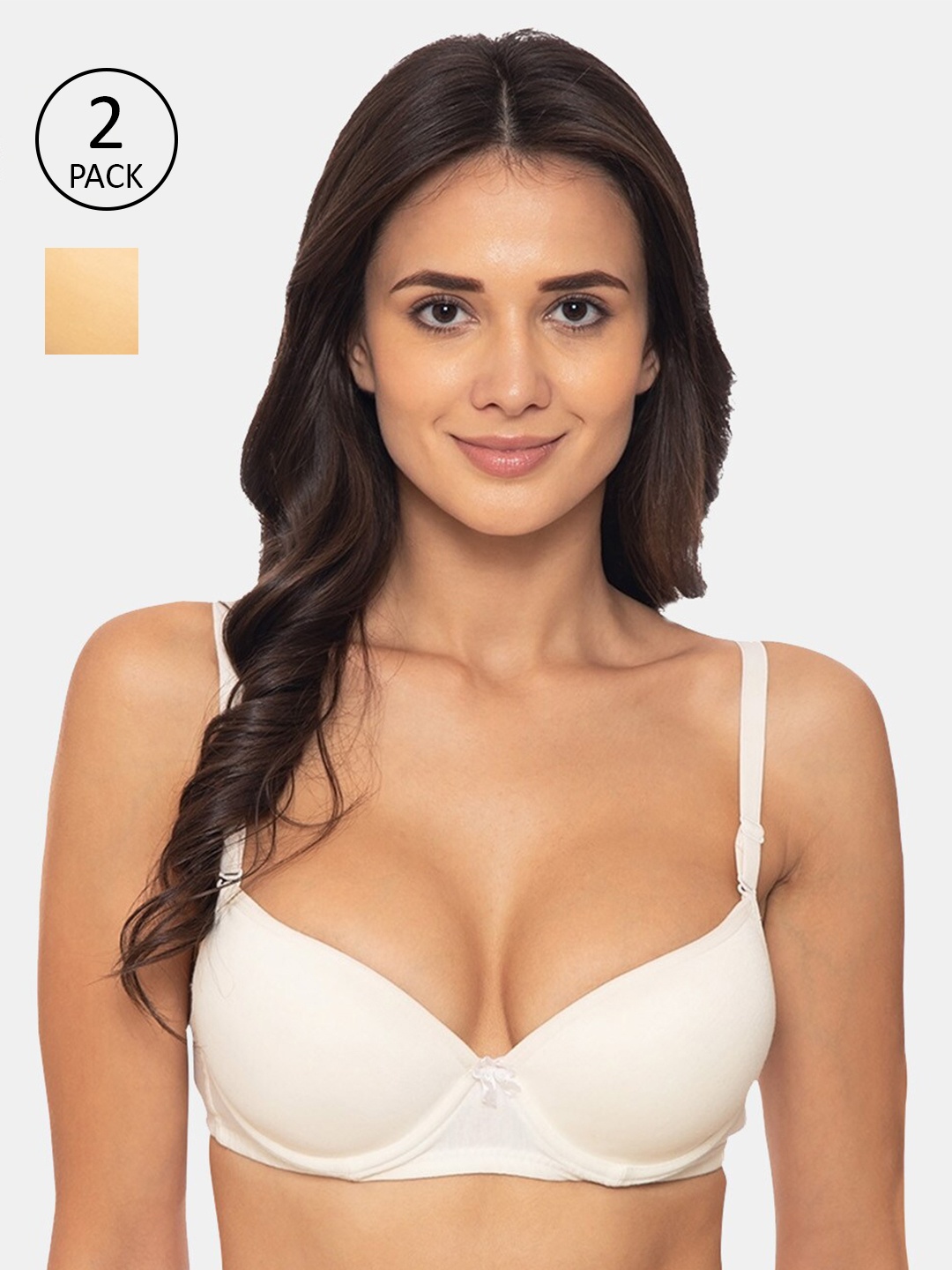 

KOMLI Off White & Beige Heavily Padded T-shirt Bra Pack of 2