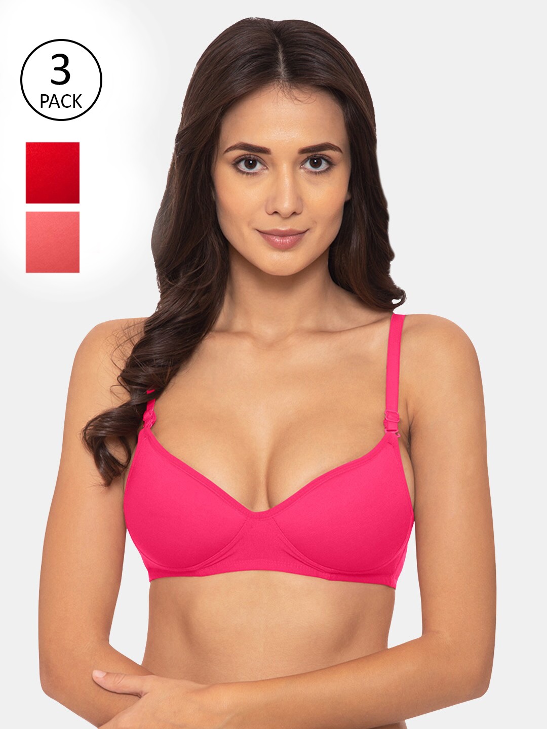 

KOMLI Multi Colored Heavily Padded T-shirt Bra Pack of 3, Pink