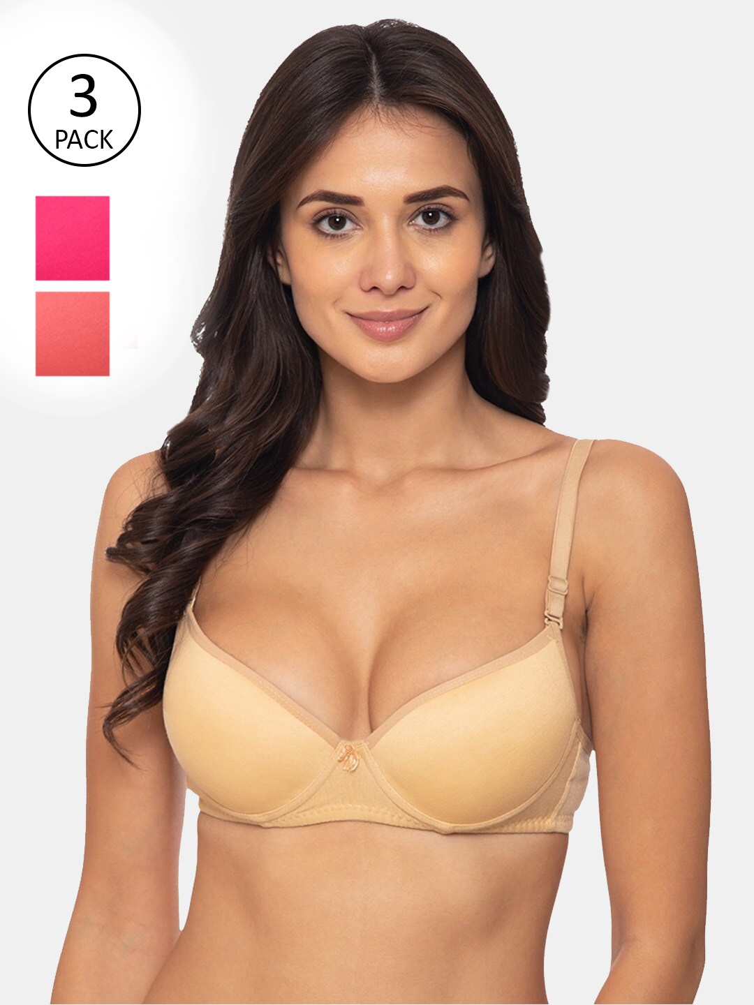 

KOMLI Multi Colored Heavily Padded T-shirt Bra Pack of 3, Beige