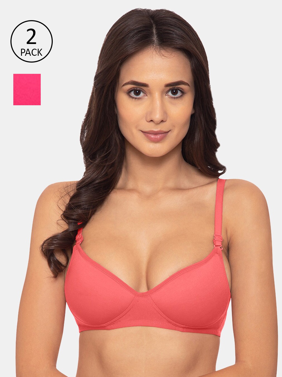 

KOMLI Coral & Pink Heavily Padded T-shirt Bra Pack of 2