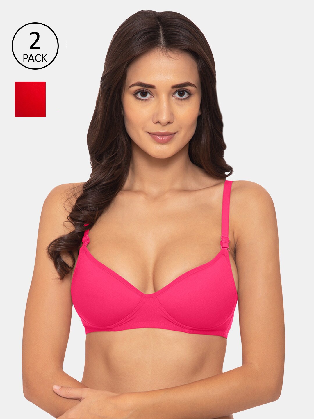 

KOMLI Red & Pink Heavily Padded T-shirt Bra Pack of 2