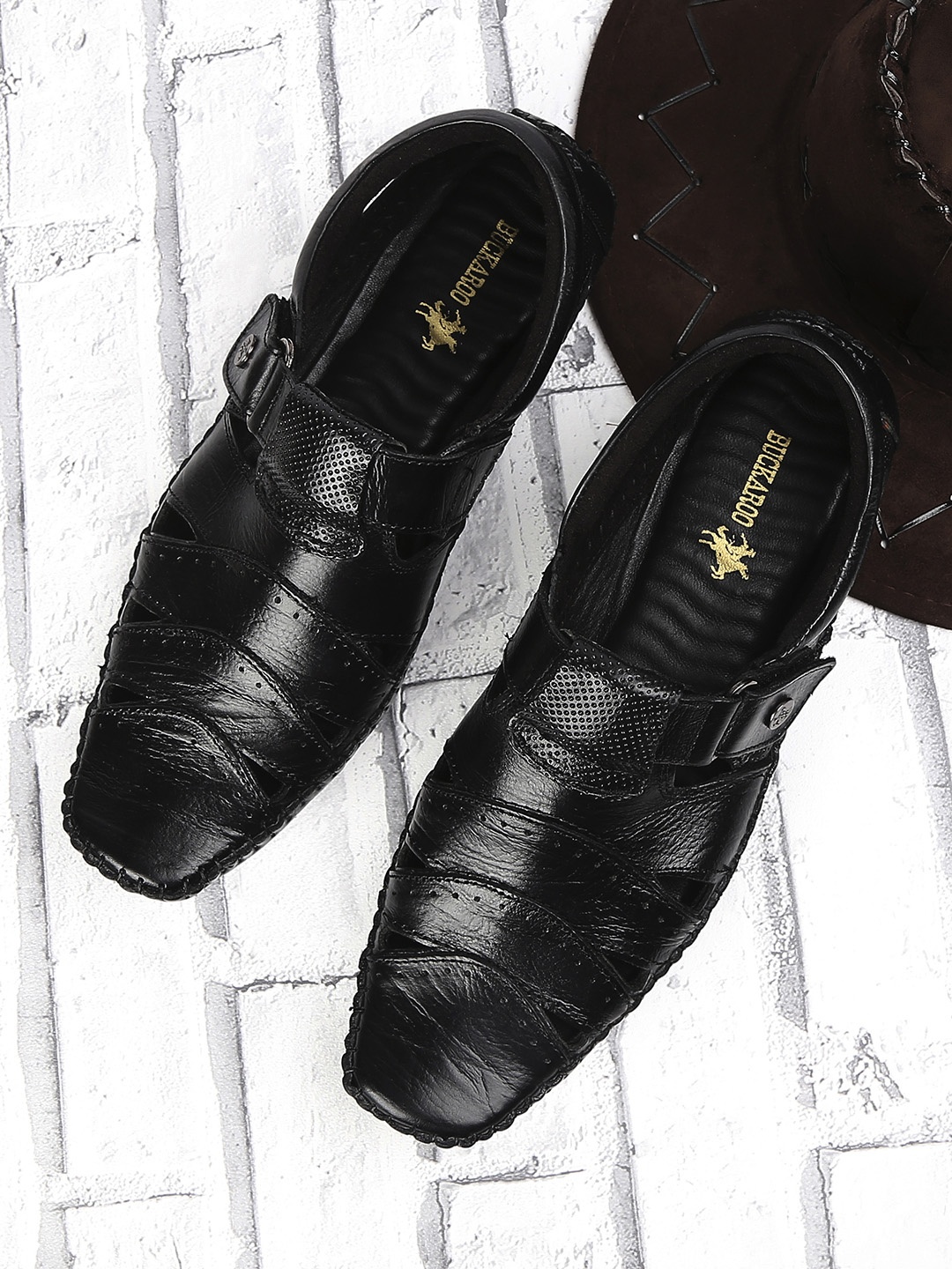 

Buckaroo Men Black Genuine Leather Back Closed Sandals