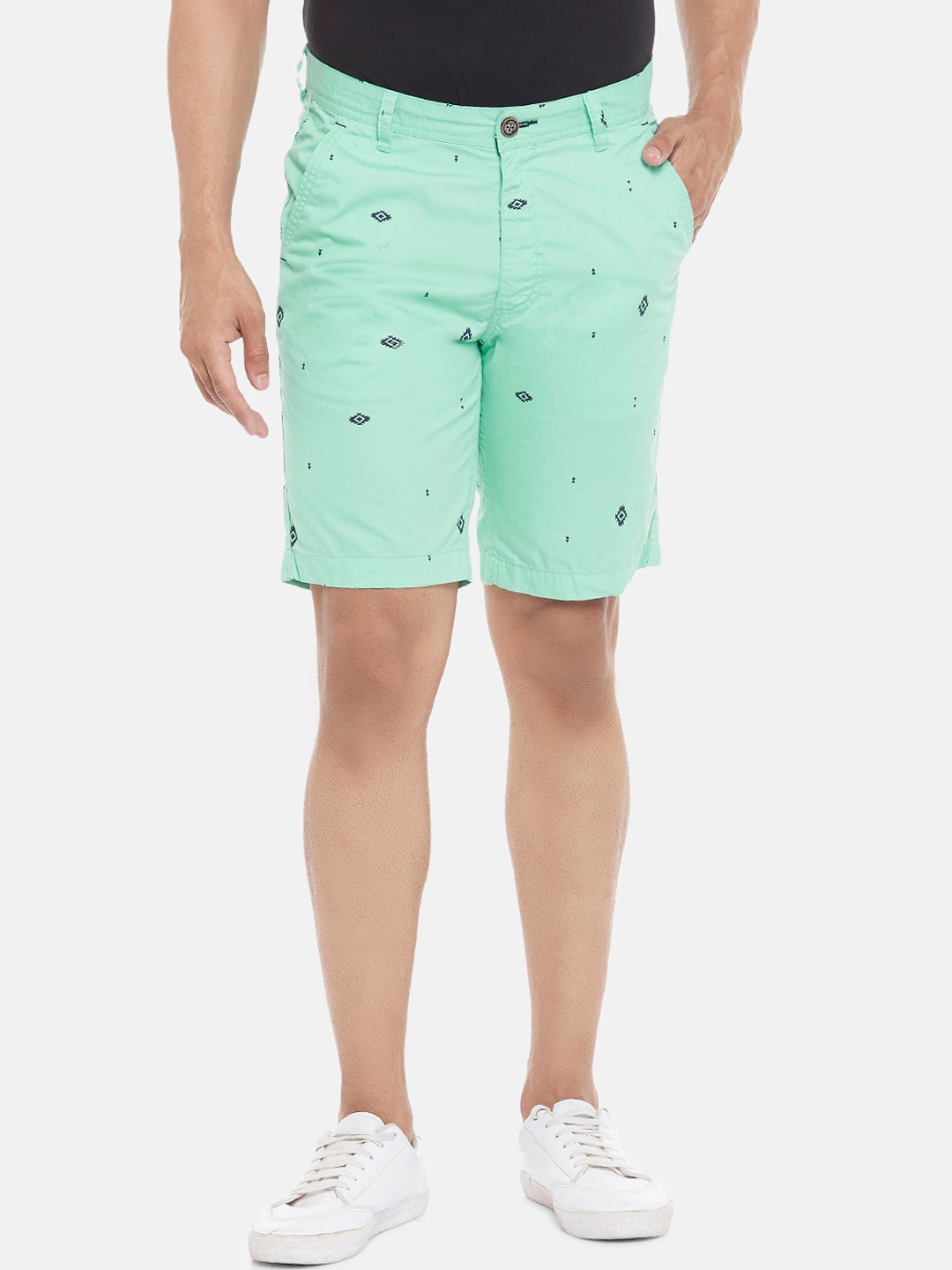 

Urban Ranger by pantaloons Men Green Conversational Printed Slim Fit Regular Cotton Shorts