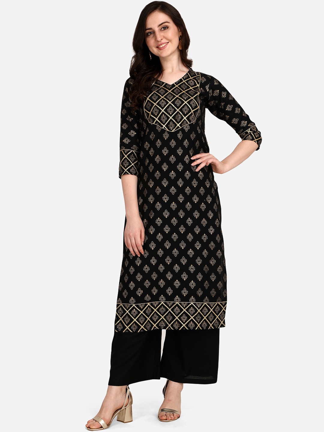 

Florence Women Black Ethnic Motifs Printed Regular Kurta with Palazzos