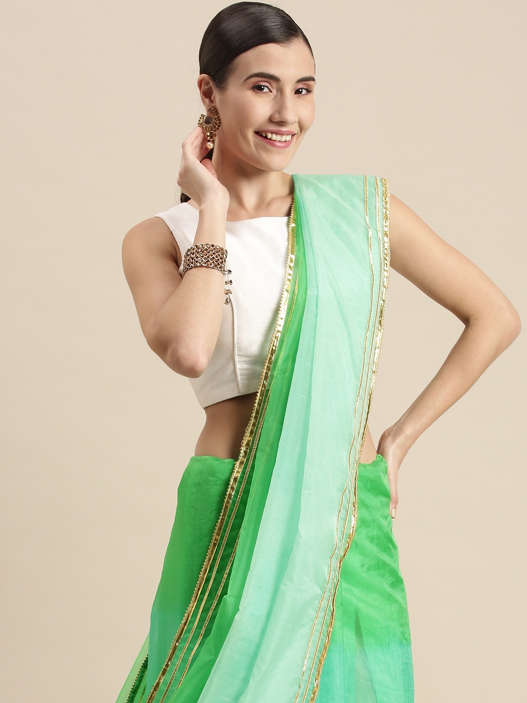 

Geroo Jaipur Green Ombre Organza Saree