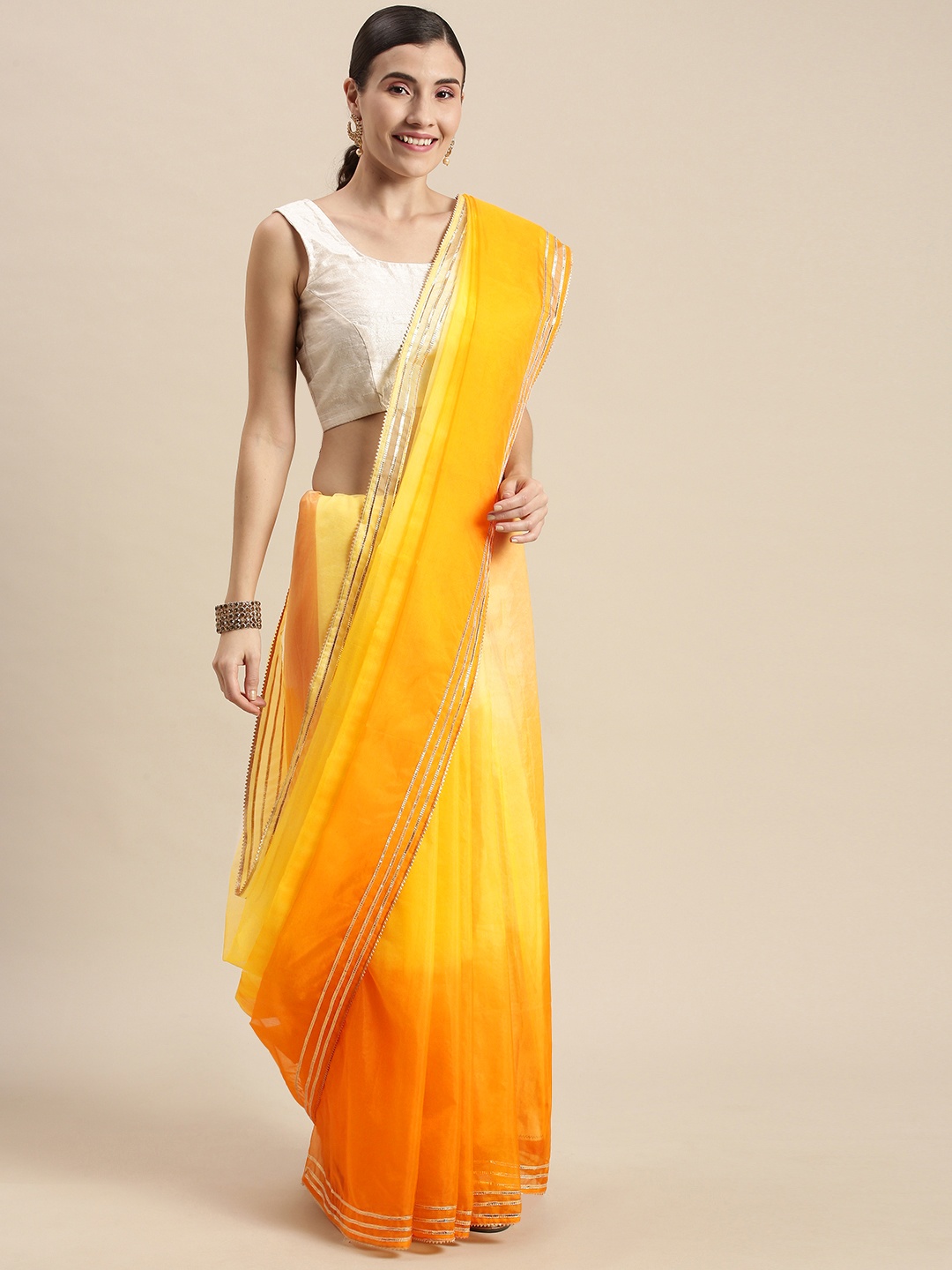 

Geroo Jaipur Yellow Ombre Organza Saree