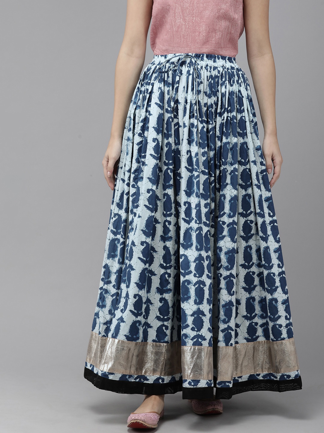 

Geroo Jaipur Women Blue Tie & Dye Flared Maxi Skirt