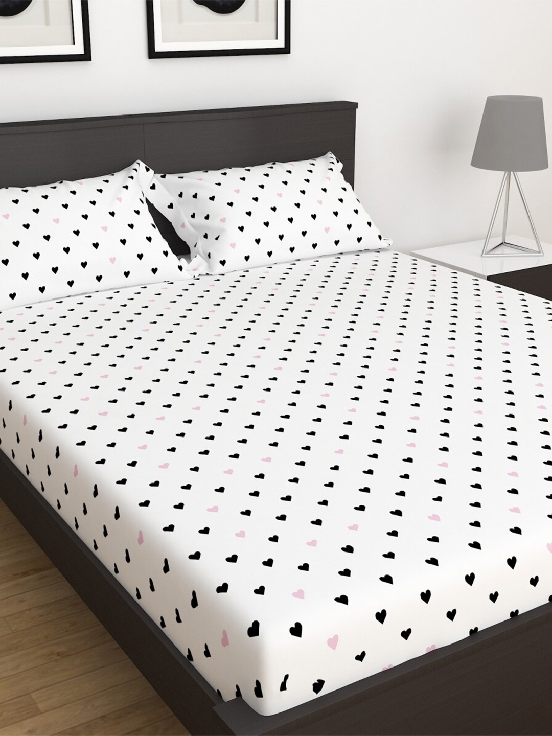 

Home Centre 150 TC Slate Printed 3-Piece Flat Sheet Double Bedsheet Set, White