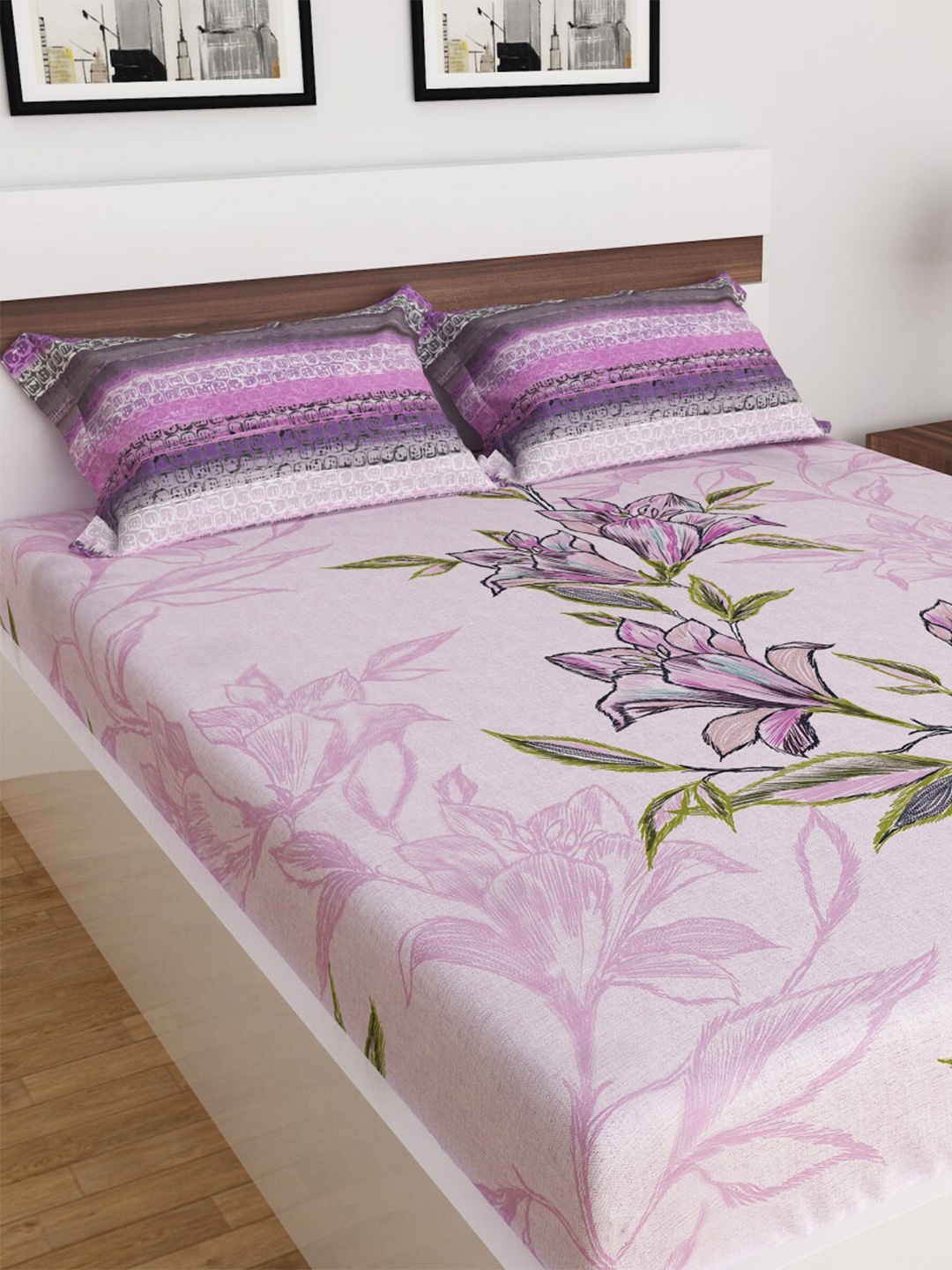 

Home Centre Summer Palace Printed 3-Piece Cotton Double Bedsheet Set, Purple